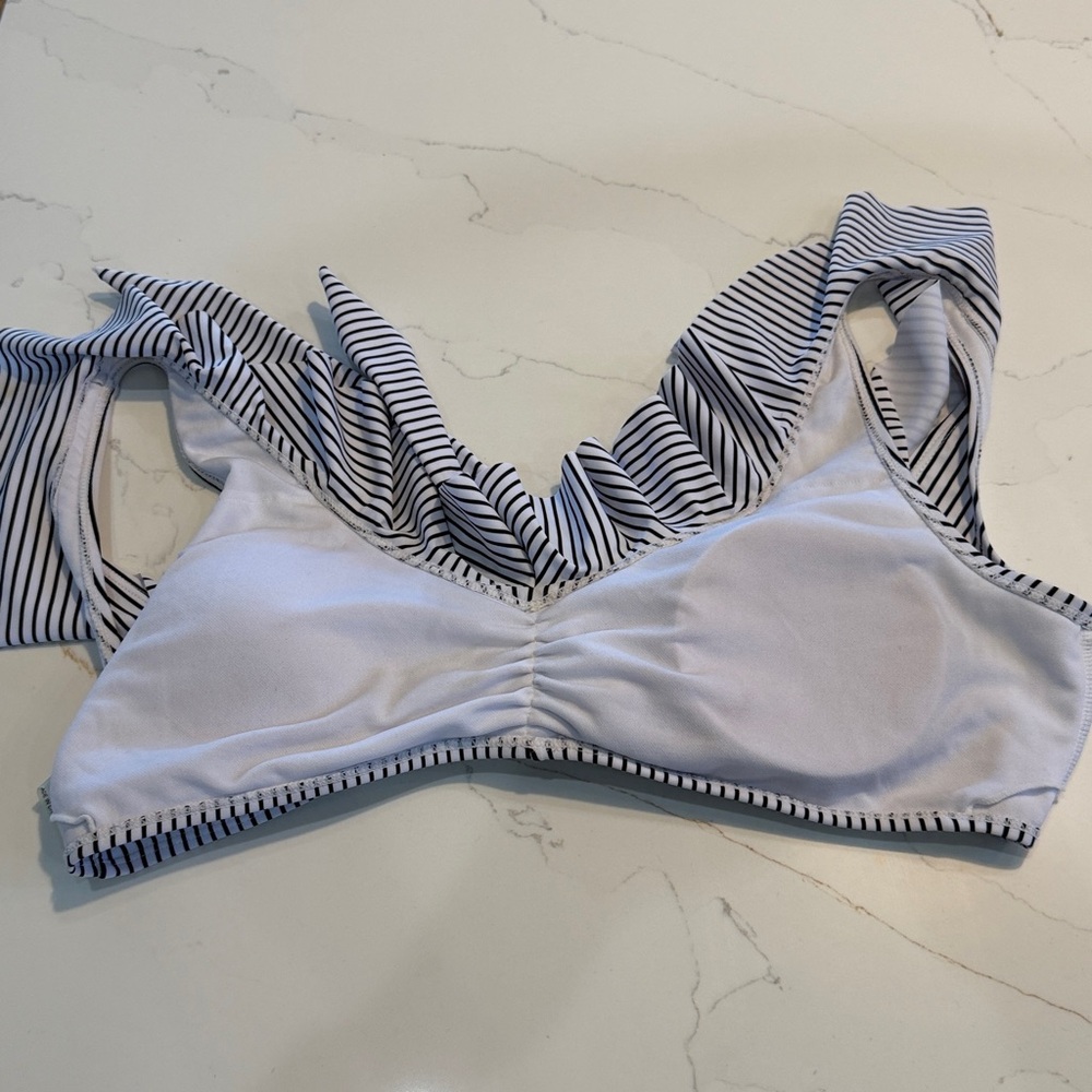 Striped Ruffle Bikini Set - Black & White - Picture 5 of 7